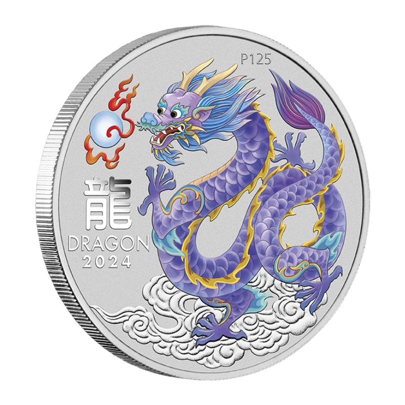 AUSTRALIE 50 Cents Argent 1/2 Once Année du Dragon Dragon Lilas 2024 ⏰