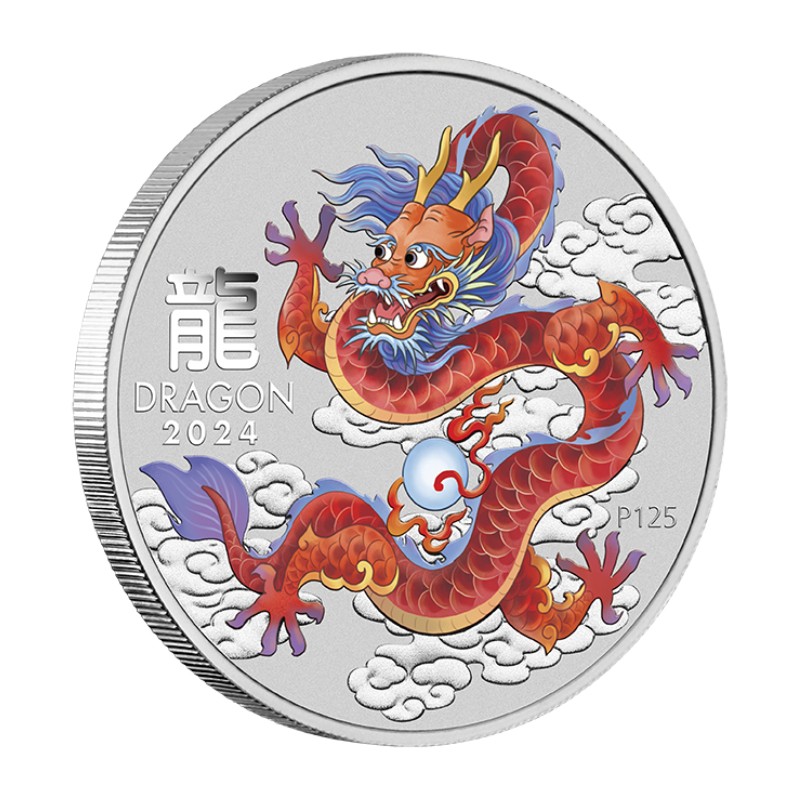 AUSTRALIE 50 Cents Argent 1/2 Once Année du Dragon Dragon Rouge 2024 ⏰