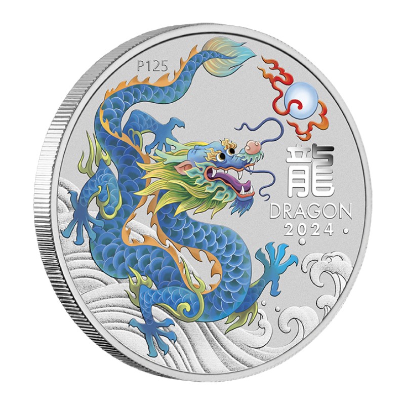 AUSTRALIE 50 Cents Argent 1/2 Once Année du Dragon Dragon Turquoise 2024