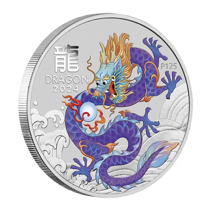 AUSTRALIE 50 Cents Argent 1/2 Once Année du Dragon Dragon Violet 2024 ⏰