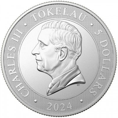 TOKELAU 5 Dollars Argent 1 Once Paysages Sauvages Crocodile 2024