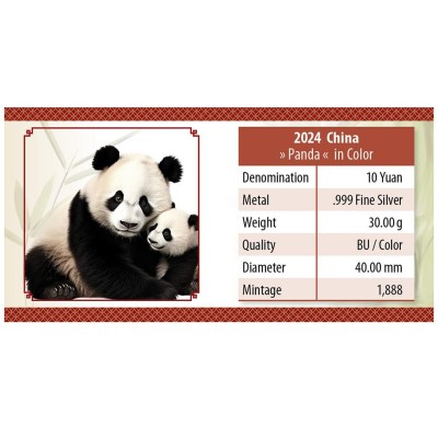 CHINE 10 Yuan Argent Couleur 30 grammes Panda 2024