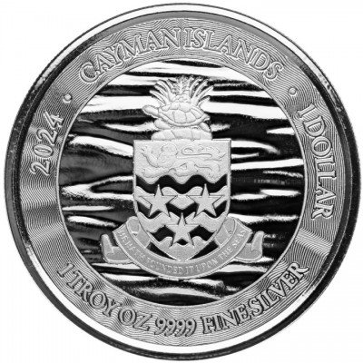ILES CAIMANS 1 Dollar Argent 1 Once Raie Pastenague 2024 ⏰