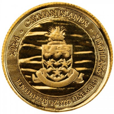ILES CAIMANS 2 Dollars Or 1/10 Once Tortue Caouanne 2024 ⏰