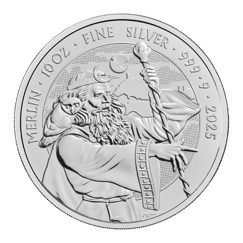 GRANDE BRETAGNE 10 Pounds Argent 1 Once Merlin 2025 ⏰