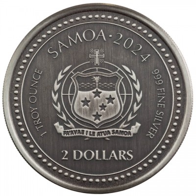 SAMOA 2 Dollars Argent Antique 1 Once le Créateur 2024 ⏰
