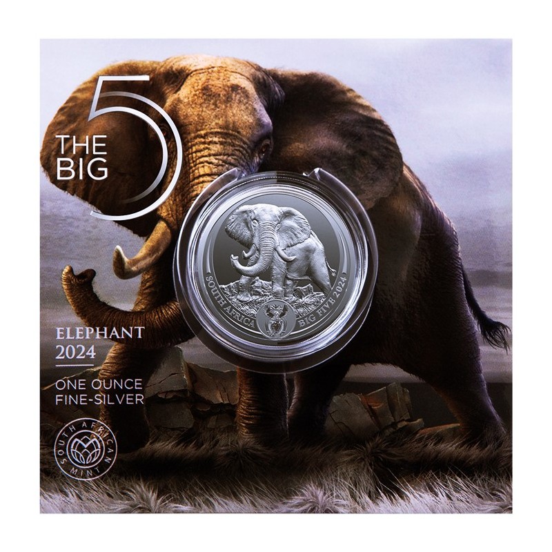 AFRIQUE DU SUD 5 Rand Argent 1 Once Big Five Eléphant 2024 ⏰