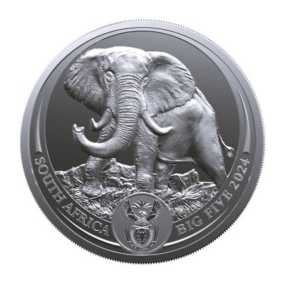 AFRIQUE DU SUD 5 Rand Argent 1 Once Big Five Eléphant 2024 ⏰