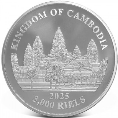 CAMBODGE 3 000 Riels Argent 1 Once Tigres Disparus 2025