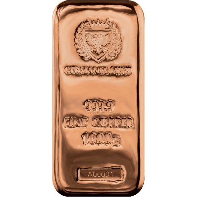 Lingot Cuivre 5 x 1 Kilo 999/1000 GERMANIA