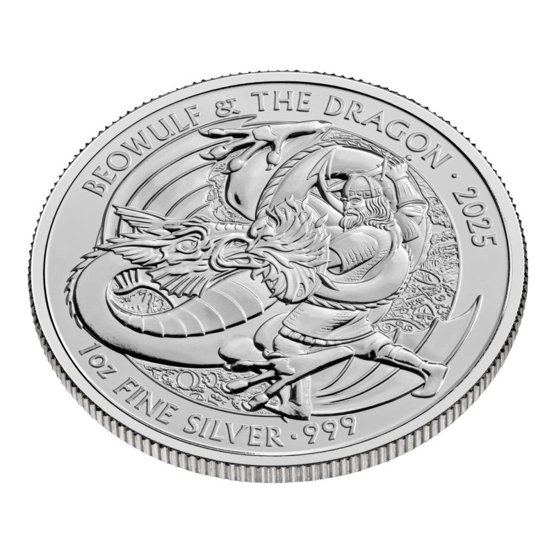 GRANDE BRETAGNE 2 Pounds Argent 1 Once Beowulf et le Dragon 2025 ⏰