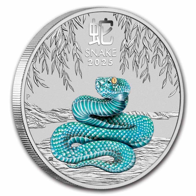 AUSTRALIE 1 Dollar Argent Couleur 1 Once Année du Serpent 2025