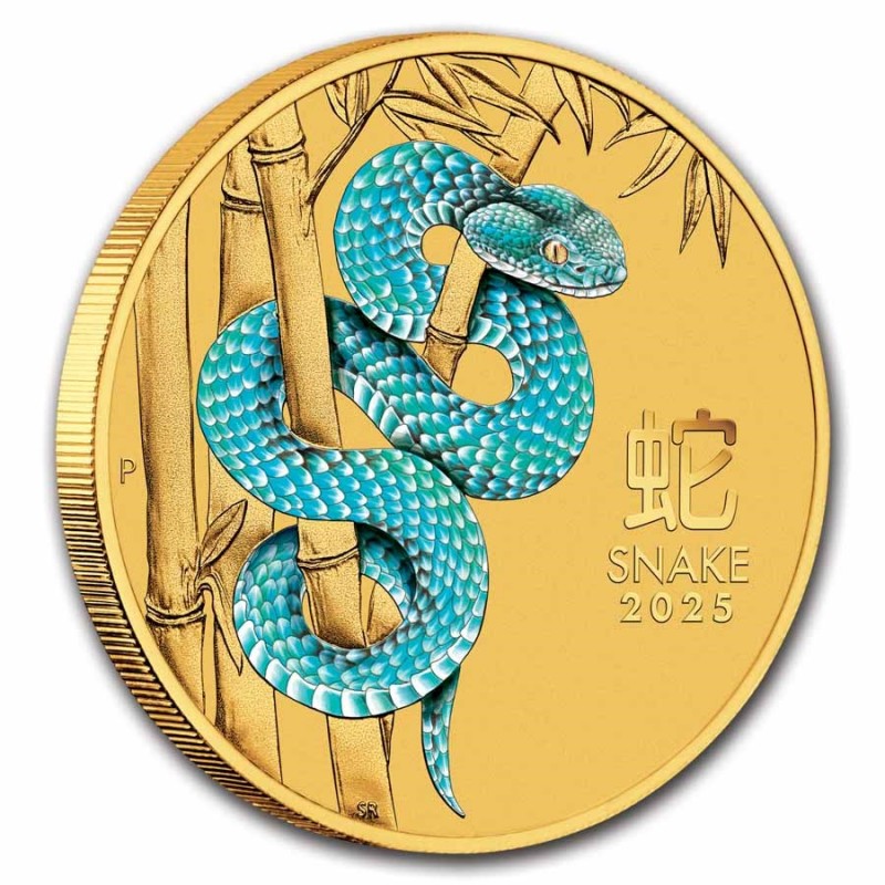 AUSTRALIE 15 Dollars Or Couleur 1/10 Once Année du Serpent 2025 ⏰