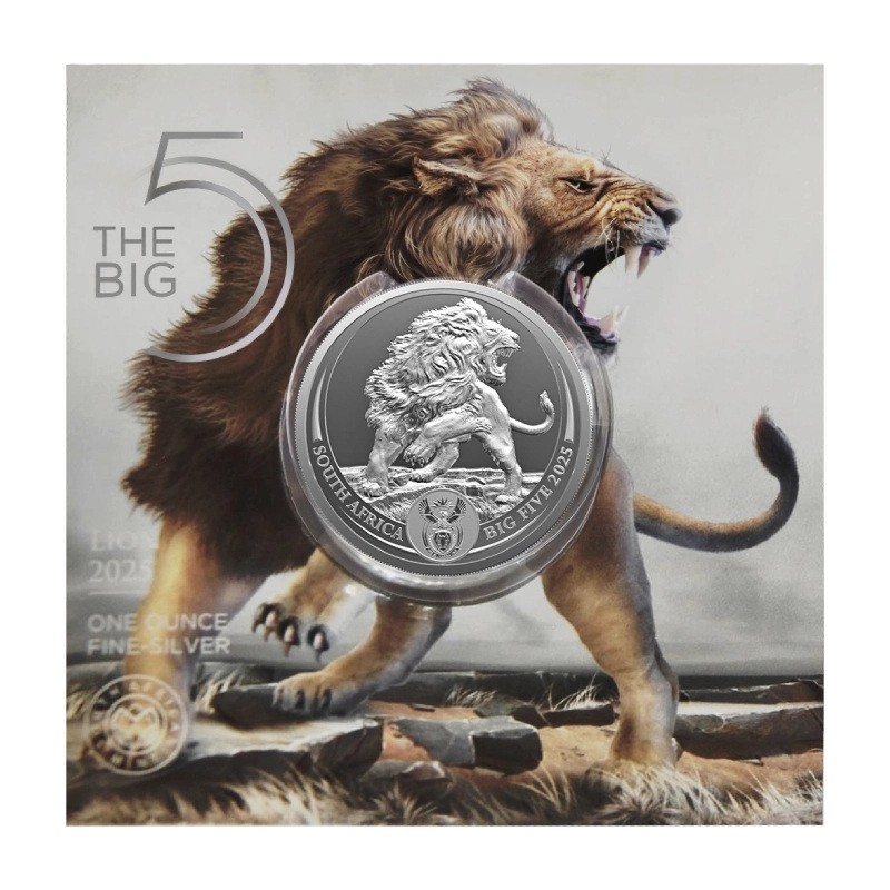 AFRIQUE DU SUD 5 Rand Argent 1 Once Big Five Lion 2025 ⏰
