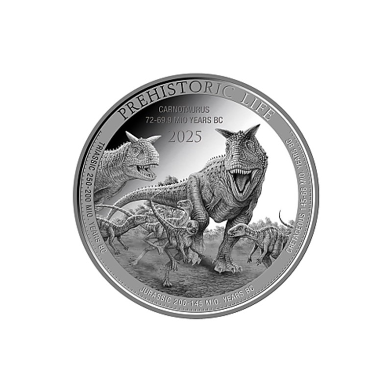 CONGO 20 Francs Argent 1 Once Vie Préhistorique Carnotaurus 2025 ⏰
