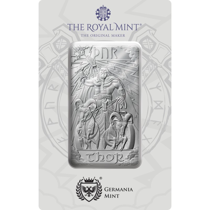 Lingot Royal Mint / Germania Mint Argent 10 Onces Dieux nordiques - Thor  ⏰