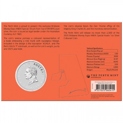 AUSTRALIE 1 Dollar Argent 1 Once KOALA 2025 Marque Brisbane