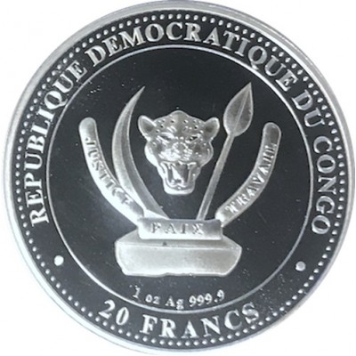 CONGO 20 Francs Argent 1 Once Vie Préhistorique PLESIOSAURUS 2020