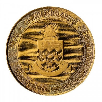 ILES CAIMANS 2 Dollars Or 1/10 Once Tortue Caouanne 2025 ⏰