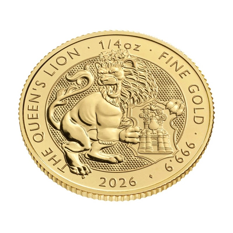 GRANDE BRETAGNE 25 Livres Or 1/4 once Tudor Beasts le Lion de la Reine 2026 ⏰