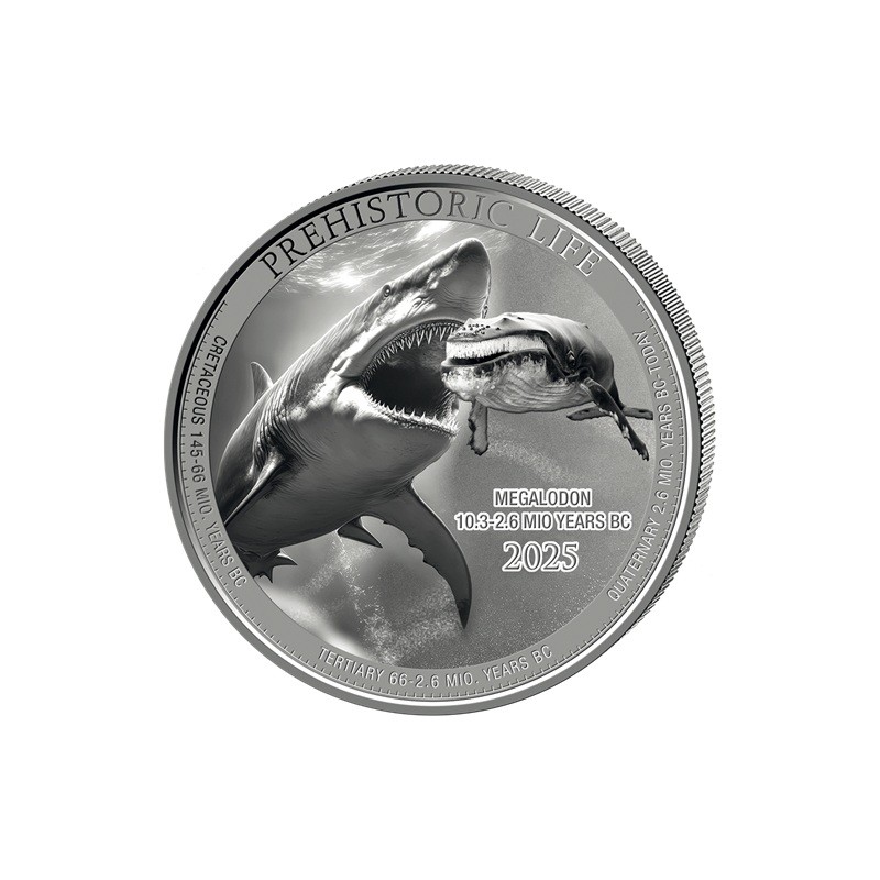CONGO 20 Francs Argent 1 Once Vie Préhistorique Megalodon 2025 ⏰