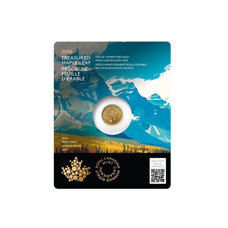 CANADA 5 Dollars Or 1/10 Once Maple Leaf Marque Loup 2026