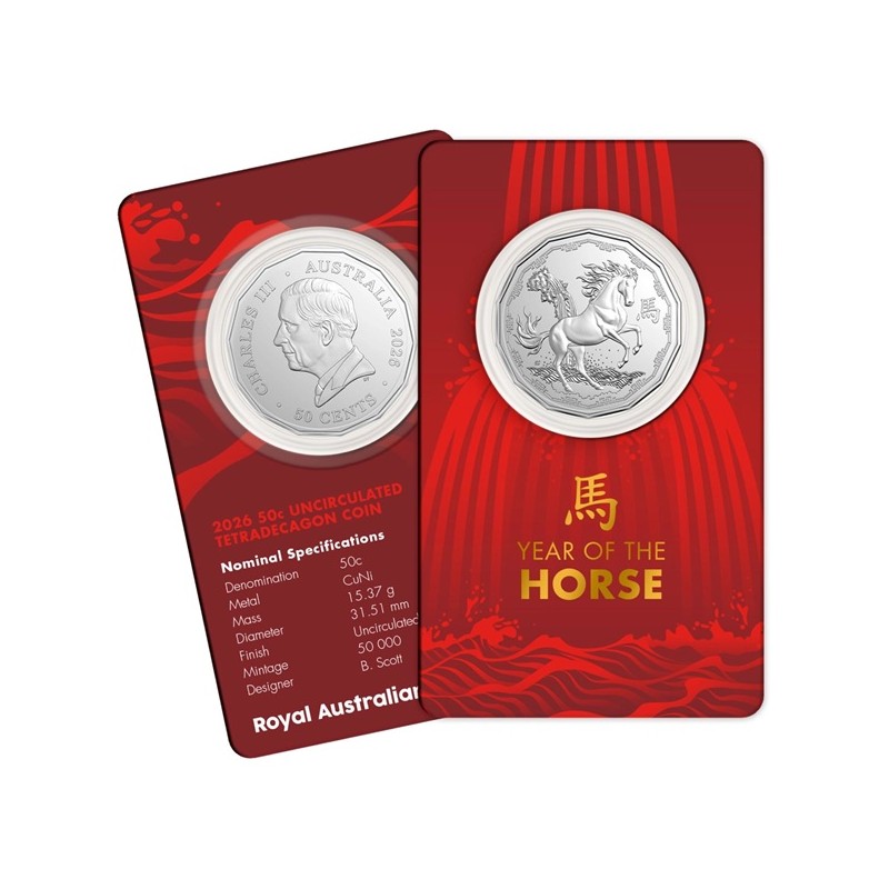 RAM AUSTRALIE 50 Cents tétradécagone Année du Cheval 2026 ⏰