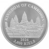 CAMBODGE 3 000 Riels Argent 1 Once Couleur Tigres Disparus 2026 ⏰