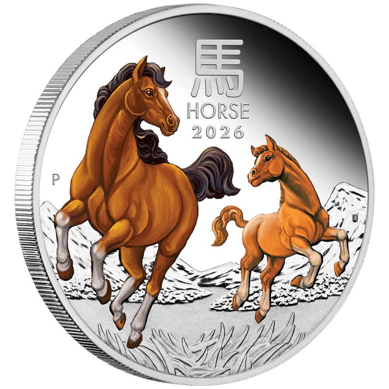 AUSTRALIE 2 Dollars Argent 2 Onces Couleur Année du Cheval 2026