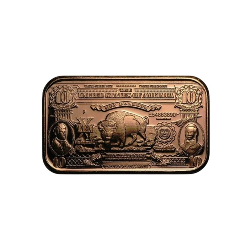 Lingot Cuivre 1 Once Billet 10 Dollars