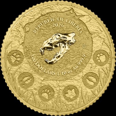 LIBERIA 100 Dollars Or 1/10 Once Lion des Cavernes 2026 ⏰
