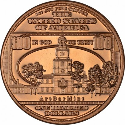 Médaille Cuivre 1 Once Billet 100 Dollars