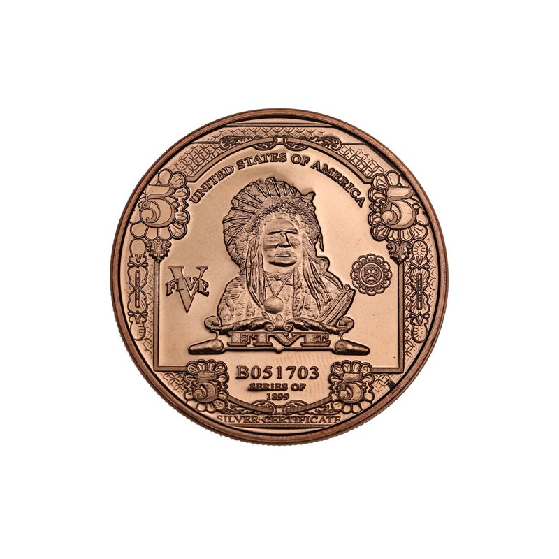 Médaille Cuivre 1 Once Billet 5 Dollars