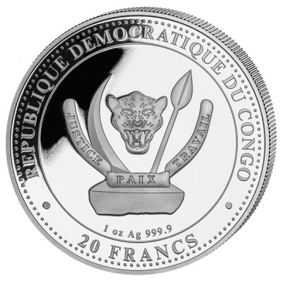 CONGO 20 Francs Argent 1 Once Vie Préhistorique Velociraptor Mongoliensis 2025