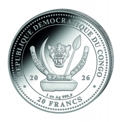CONGO 20 Francs Argent Couleur 1 Once Vie Sauvage le Requin 2026 ⏰