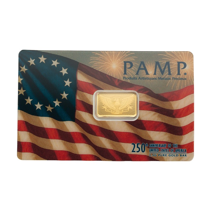 PAMP Lingot Or 2,5 gr 250 Ans des USA ⏰