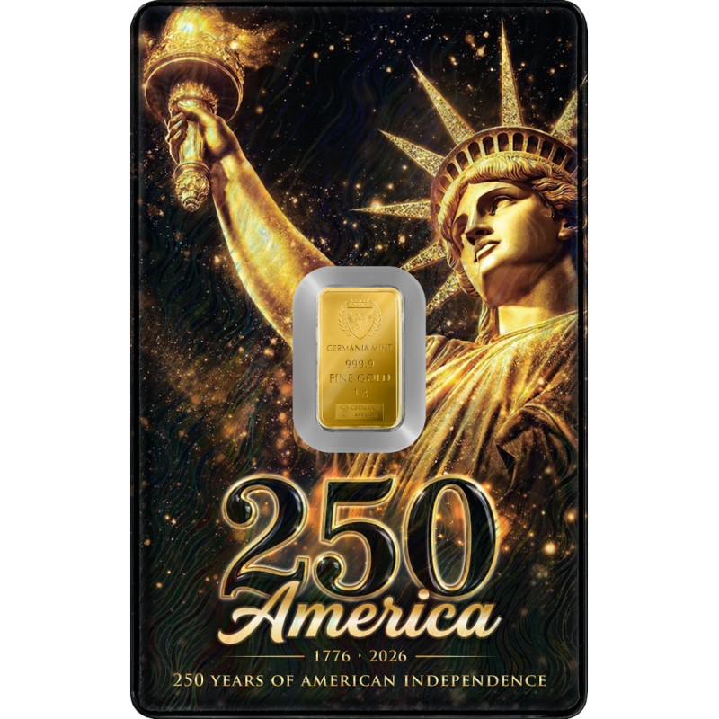 Germania Mint Lingotin Or 1 Gramme 999/1000 250 Ans des USA 2026 ⏰