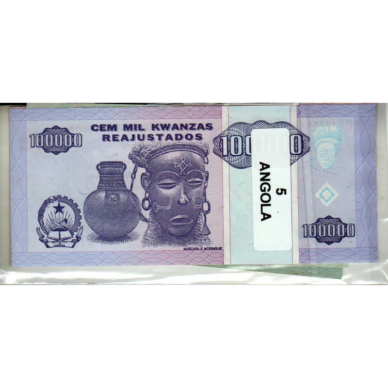 Lot de 5 billets de Banque neufs d'Angola tous différents