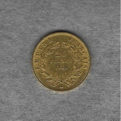 FRANCE 20 Francs Or Napoléon III à la Tête Nue 1859 BB