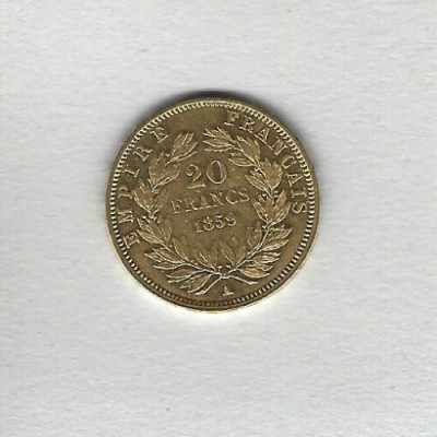 FRANCE 20 Francs Or Napoléon III à la Tête Nue 1859 A